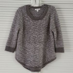 JohnPaulRichard Eyelash Sweater Size M. Taupe/Silver  3/4 Sleeves
